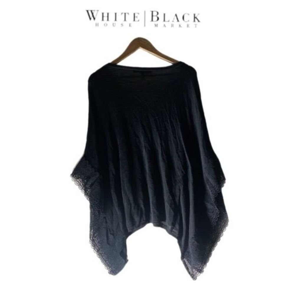 White House Black Market Black Lace Accent Poncho Shirt Women’s size Small